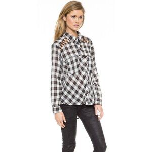 Free People Sz. XS Long Sleeve Lace Up Plaid Blouse